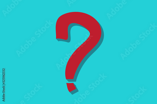 Question mark red color sign with shadow isolated on a blue cyan seamless background. Vector illustration.