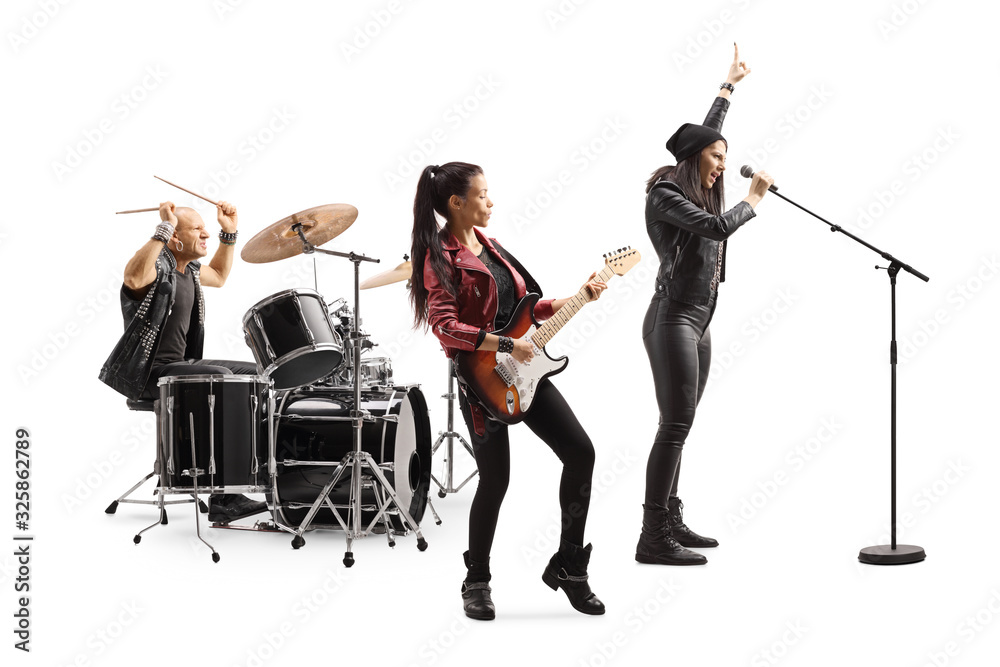 Fototapeta premium Rock music band performing with a female front singer