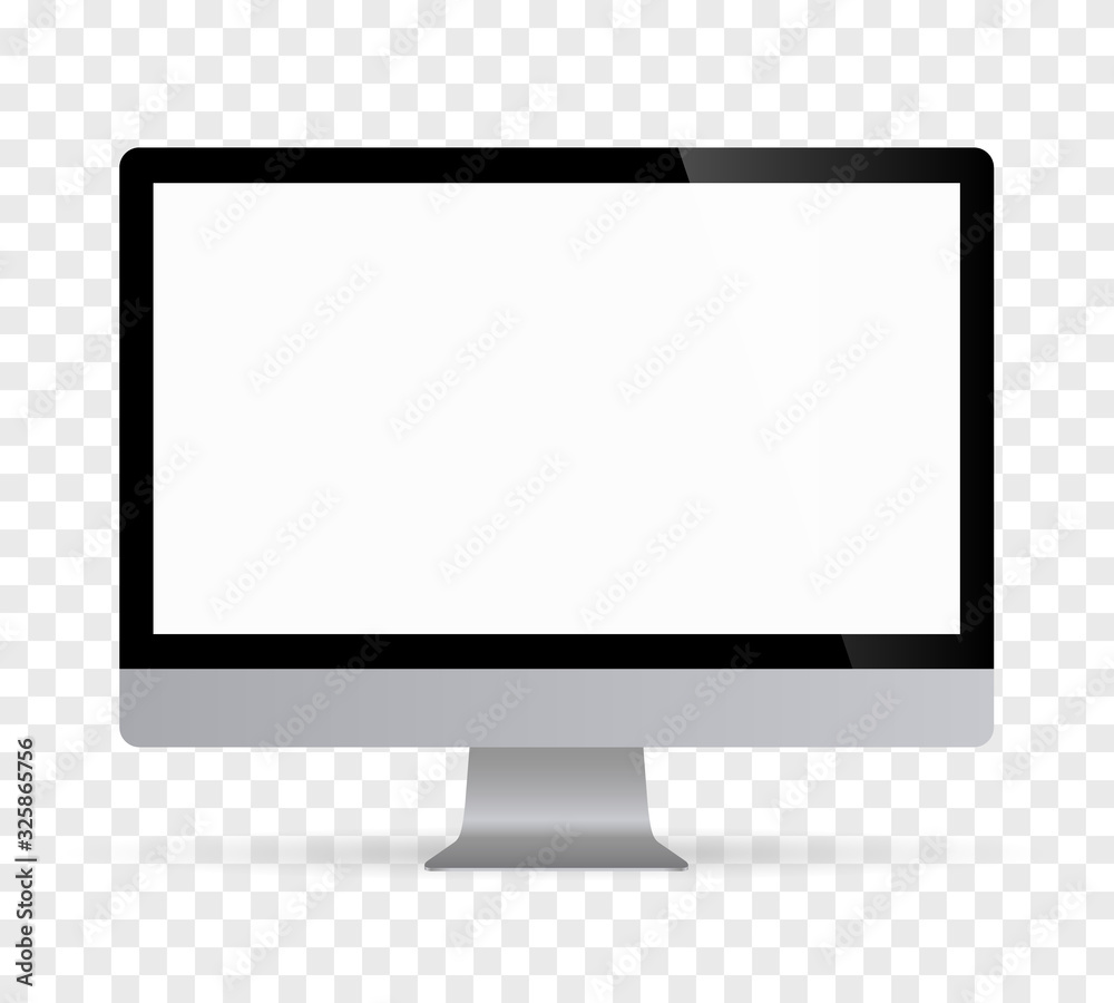 Realistic desktop computer monitor with white screen and checkerboard background. Illustration vector illustrator Ai EPS Realistic desktop computer monitor with white screen and checkerboard background. Illustration vector illustrator Ai EPS