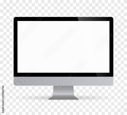 Realistic desktop computer monitor with white screen and checkerboard background. Illustration vector illustrator Ai EPS