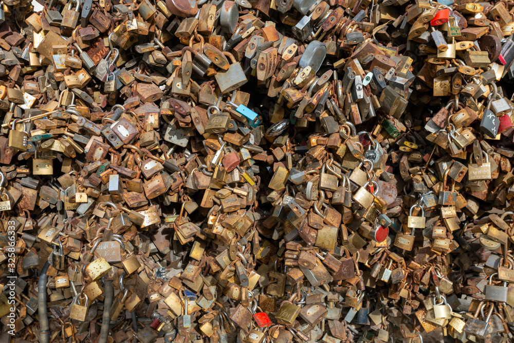 Love locks on a fence in Pecs, Hungary.