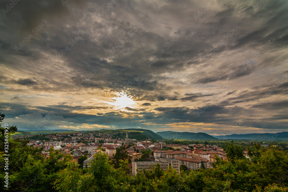 Dramatic Cloudy Sky Over Small Town In Romania - Dej