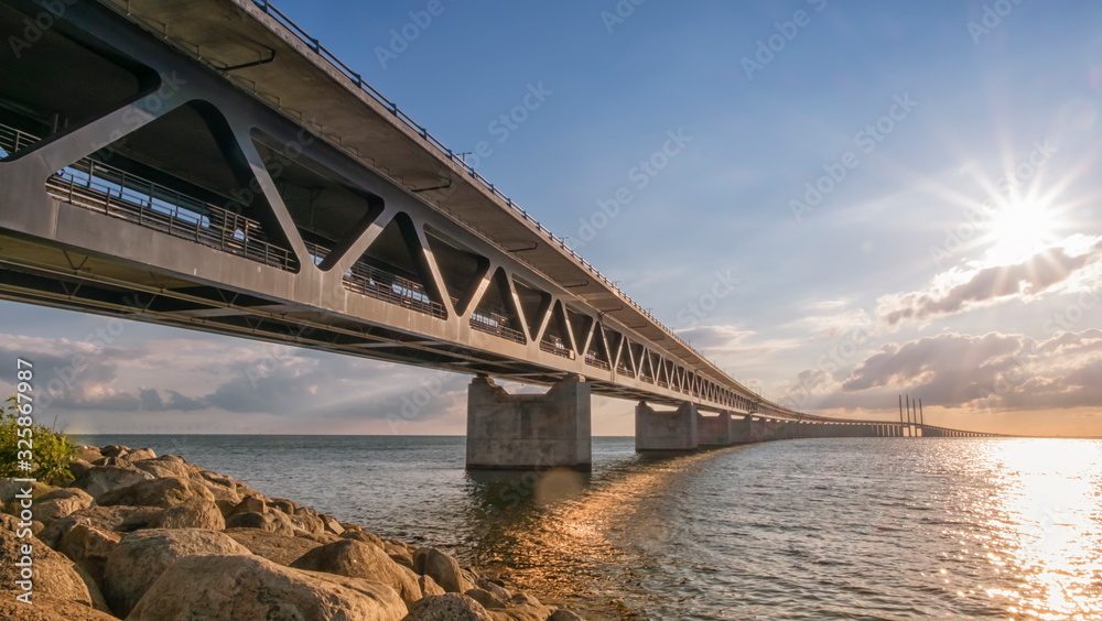 Fototapeta premium Famous Oresundbron, the Oresund bridge between Copenhagen in Denmark and Malmo in Sweden by day