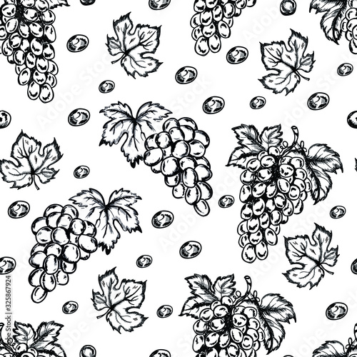 Grapes ,food vector seamless pattern on white background. Concept for wallpaper, menu, cards, wrapping paper 