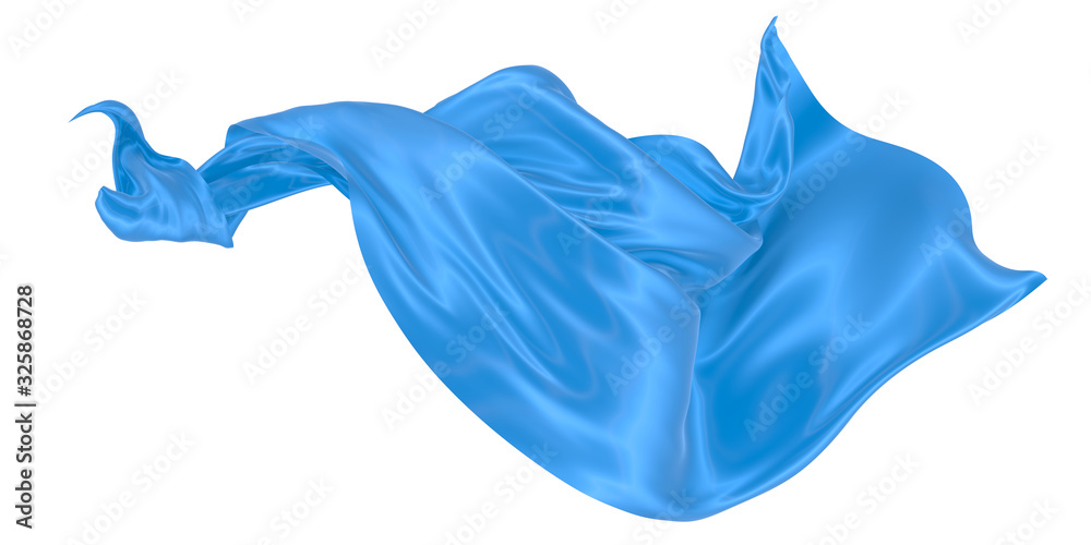 Fototapeta premium Beautiful flowing fabric of blue wavy silk or satin. 3d rendering image.