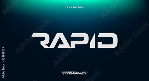 Rapid, an abstract technology science alphabet font. digital space typography vector illustration design	