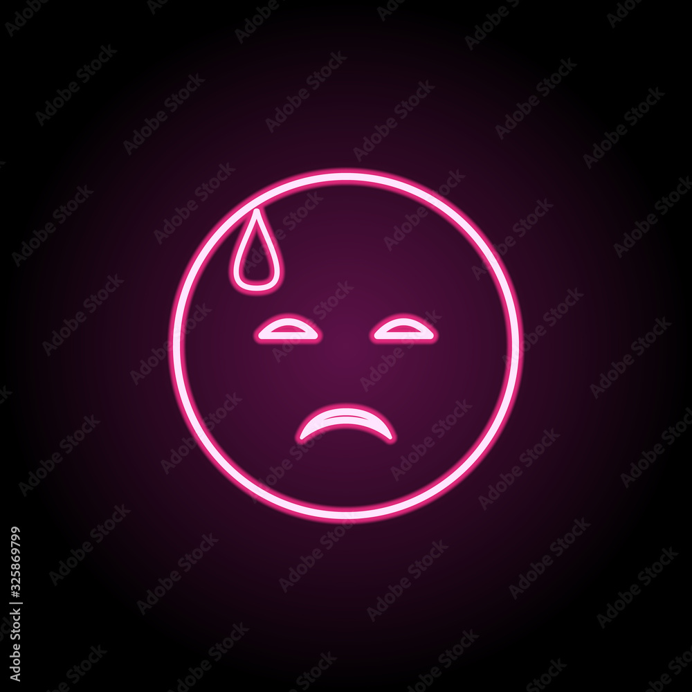 Sadness in a cold sweat neon icon. Simple thin line, outline vector of emoji icons for ui and ux, website or mobile application Sadness in a cold sweat neon icon. Simple thin line, outline vector of emoji icons for ui and ux, website or mobile application