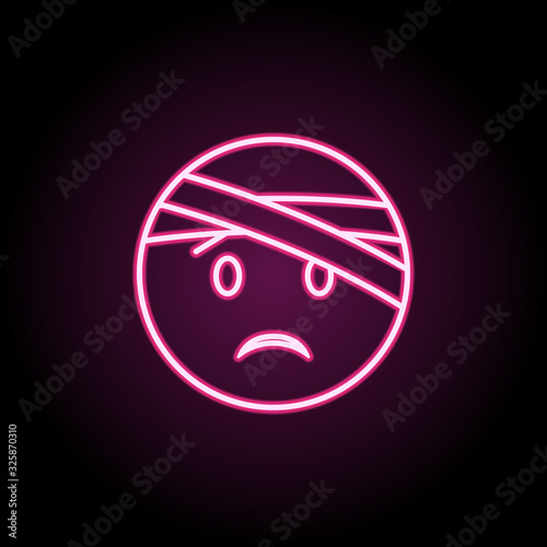 With bandaged head neon icon. Simple thin line, outline vector of emoji icons for ui and ux, website or mobile application