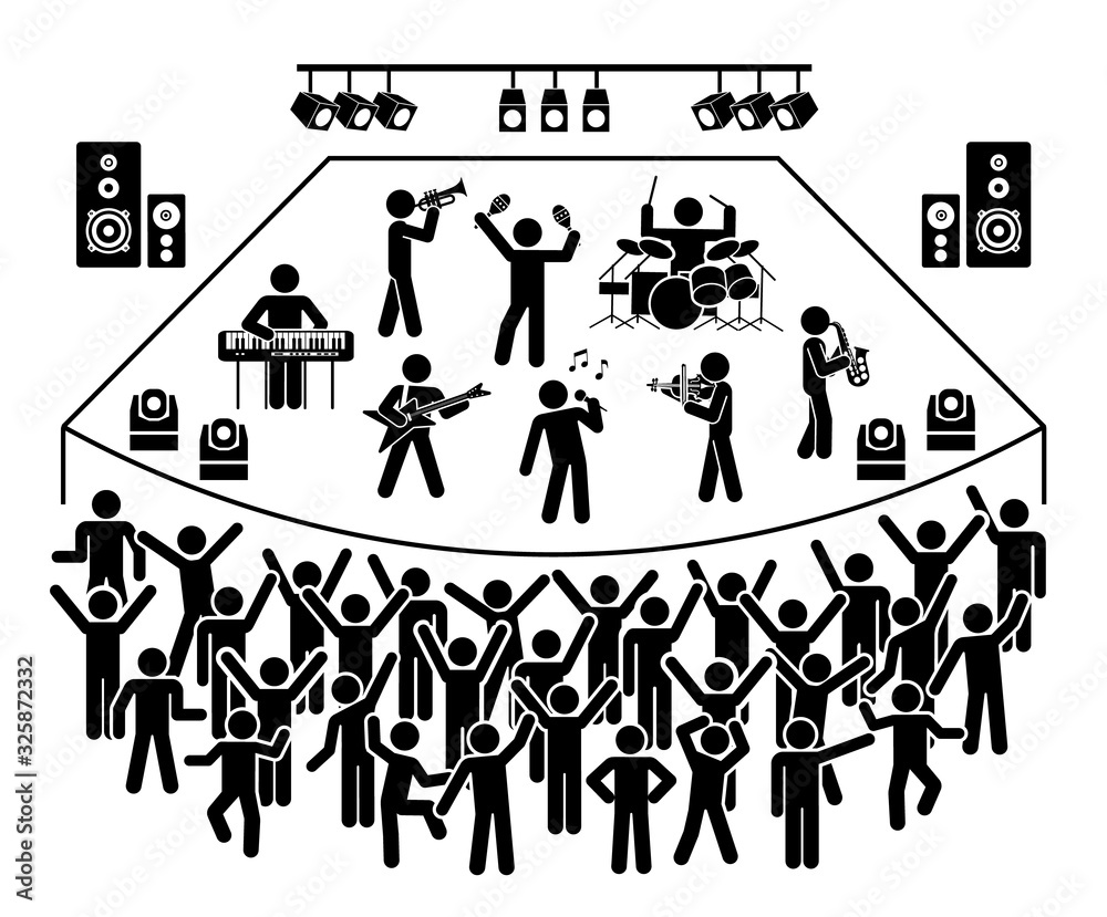 People on the concert. Pictogram vector illustration of music live stage show. People on the concert. Pictogram vector illustration of music live stage show.