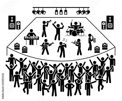 People on the concert. Pictogram vector illustration of music live stage show.