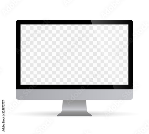 Realistic desktop computer monitor with checkerboard screen and white background. Illustration vector illustrator Ai EPS