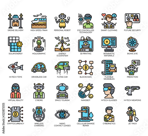 Set of future technology thin line and pixel perfect icons for any web and app project.