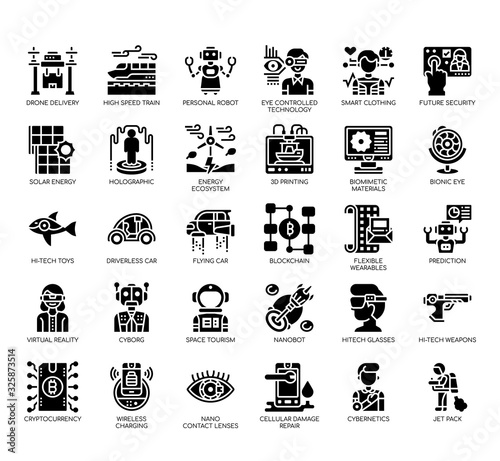 Set of future technology thin line and pixel perfect icons for any web and app project.