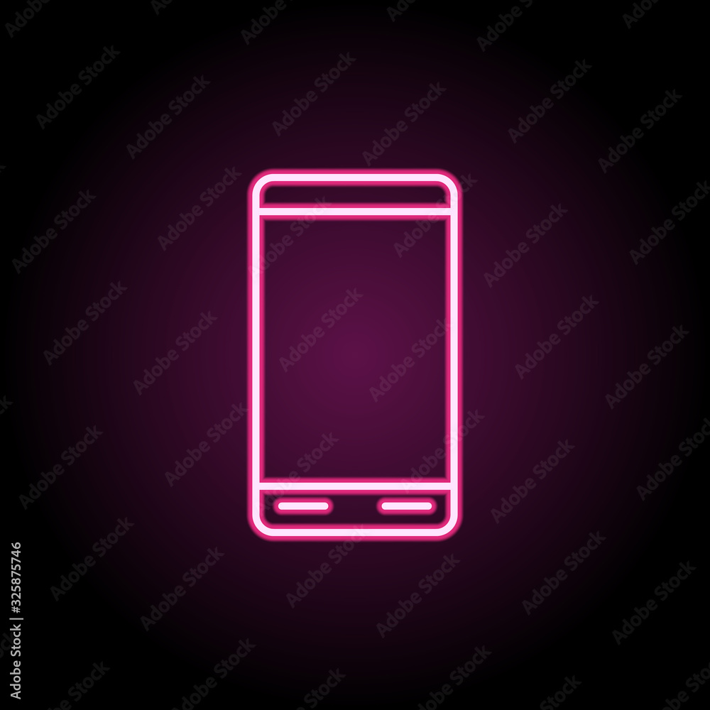 Smart phone neon icon. Simple thin line, outline vector of web icons for ui and ux, website or mobile application Smart phone neon icon. Simple thin line, outline vector of web icons for ui and ux, website or mobile application