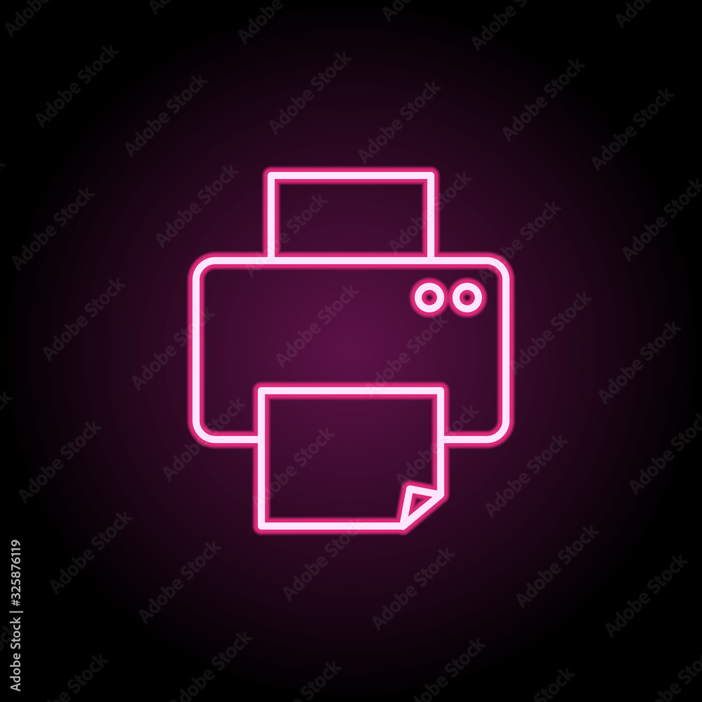 Printer neon icon. Simple thin line, outline vector of web icons for ui and ux, website or mobile application Printer neon icon. Simple thin line, outline vector of web icons for ui and ux, website or mobile application