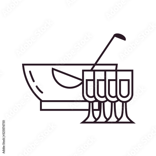 Isolated punch bowl and cups line style icon vector design