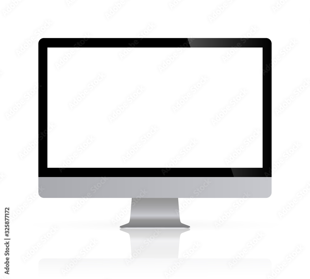 Realistic desktop computer monitor reflect with white screen. Illustration vector illustrator Ai EPS Realistic desktop computer monitor reflect with white screen. Illustration vector illustrator Ai EPS