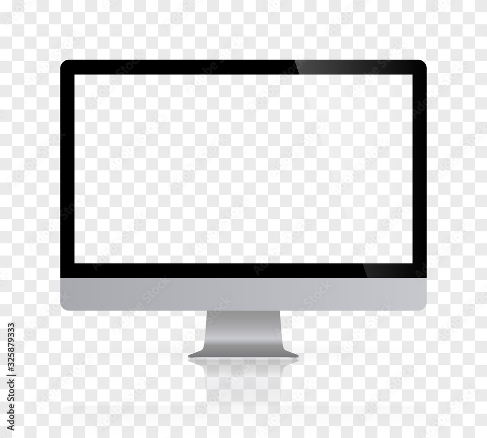 Realistic desktop computer monitor reflect with checkerboard screen and ...