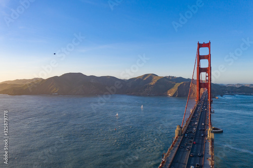 Golden Gate Bridge as seen from the air. Drone footage.
