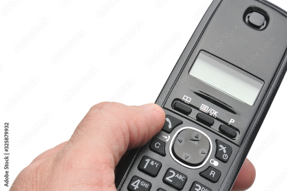 Telephone for calls to urban and long-distance lines on a white background Telephone for calls to urban and long-distance lines on a white background