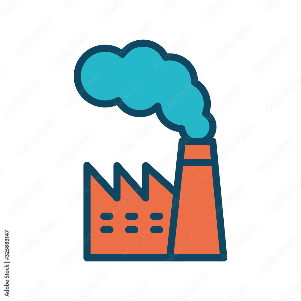 Isolated factory with smoke line and fill style icon vector design Isolated factory with smoke line and fill style icon vector design