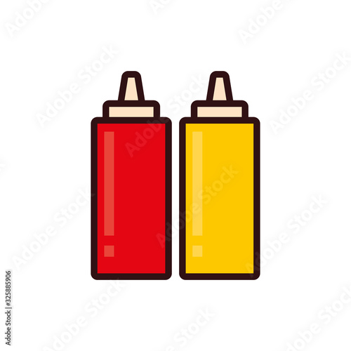 Isolated sauces bottles line and fill style icon vector design