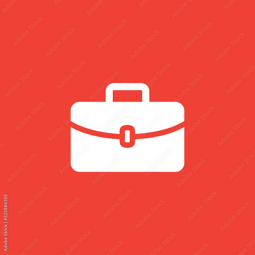 Briefcase Icon On Red Background. Red Flat Style Vector Illustration