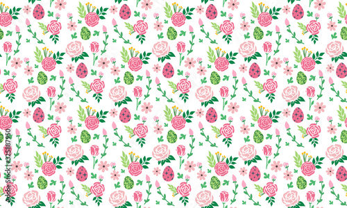 Cute Easter egg pattern background, with leaf and flower design.
