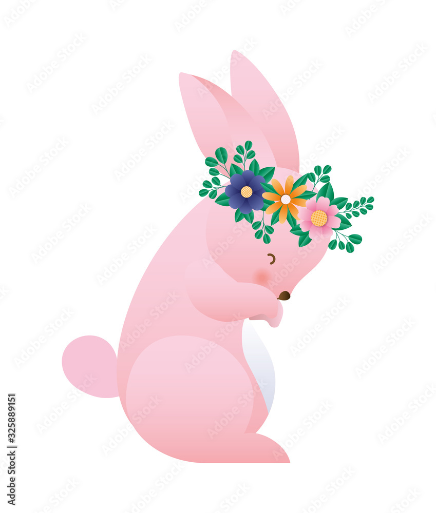 Obraz premium Cute rabbit cartoon with flowers crown vector design