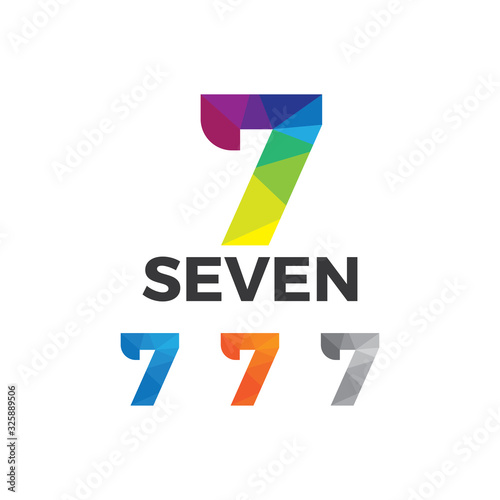 Colorful number seven illustration template, Low poly style design isolated on white background