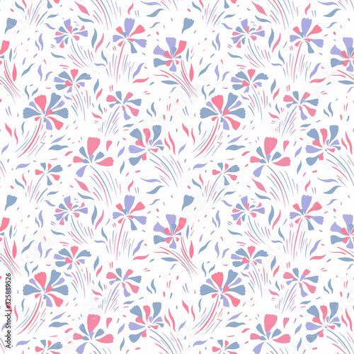 Seamless pattern flower nature.Hand drawn paint style.