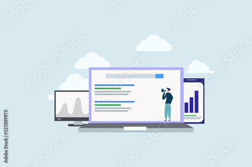 SEO growth. Search engine ranking illustration concept for web landing page template, banner, flyer and presentation