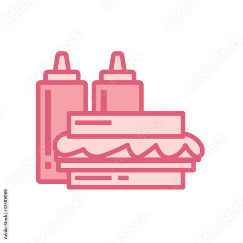Isolated sauces bottles and sandwich line style icon vector design
