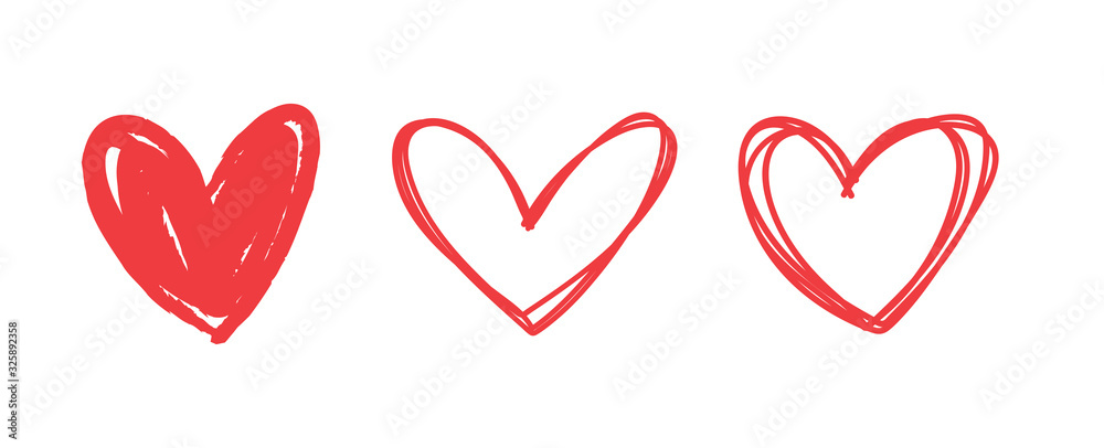 Heart doodles set. Hand drawn hearts collection. Romance and love illustrations.