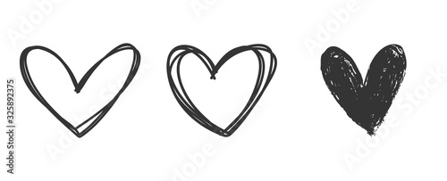 Heart doodles set. Hand drawn hearts collection. Romance and love illustrations.