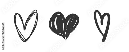 Heart doodles set. Hand drawn hearts collection. Romance and love illustrations.