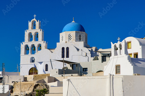 Blue domed church in Santorini, Greece
