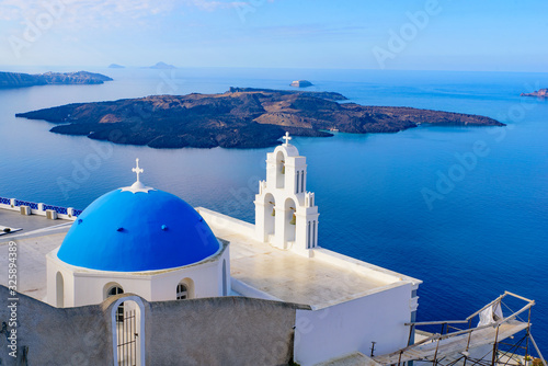 Three Bells of Fira, a Greek Catholic church in Fira, Santorini, Greece