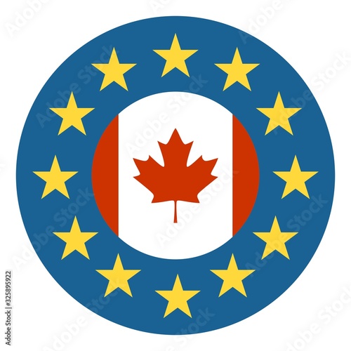 CETA - Comprehensive Economic and Trade Agreement. Europe and Canada association. Trade union. Flags of the European Union and Canada