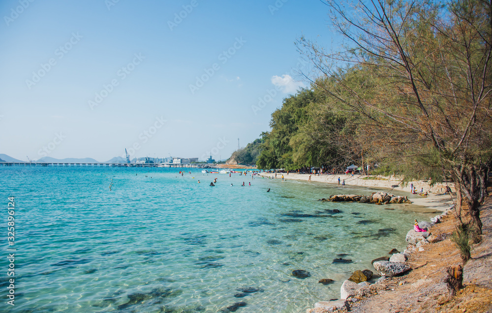 View of the sea at Nang Ram Beach, Rayong Province, Thailand