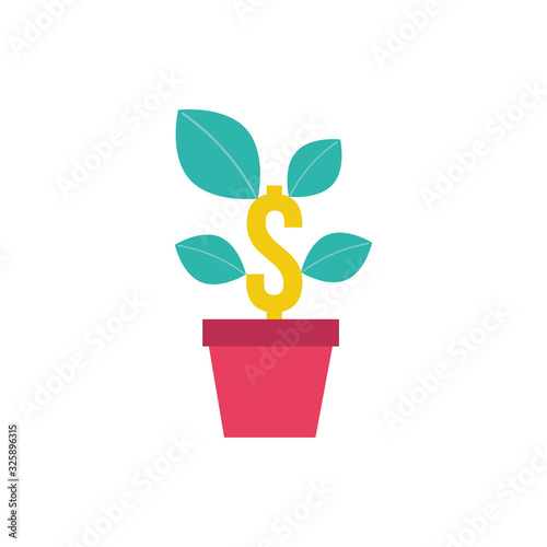 money dollar symbol with plant flat style