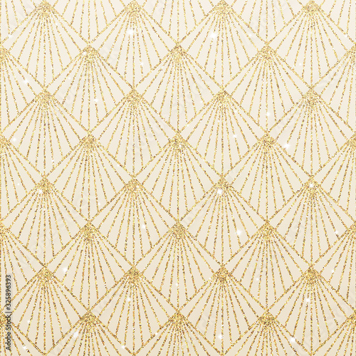 Art deco seamless pattern with gold rhombus tiles scales.