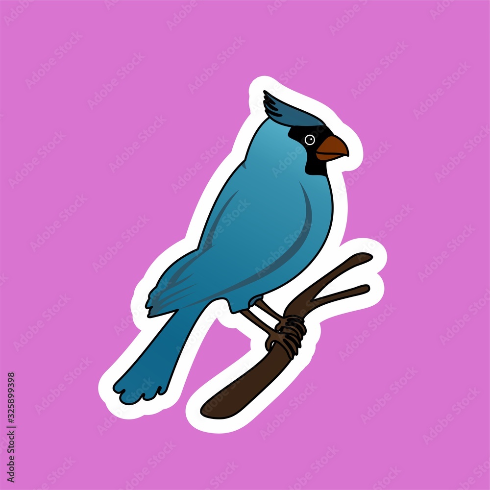 Sticker of Blue Bird Cartoon, Cute Funny Character, Flat Design Sticker of Blue Bird Cartoon, Cute Funny Character, Flat Design