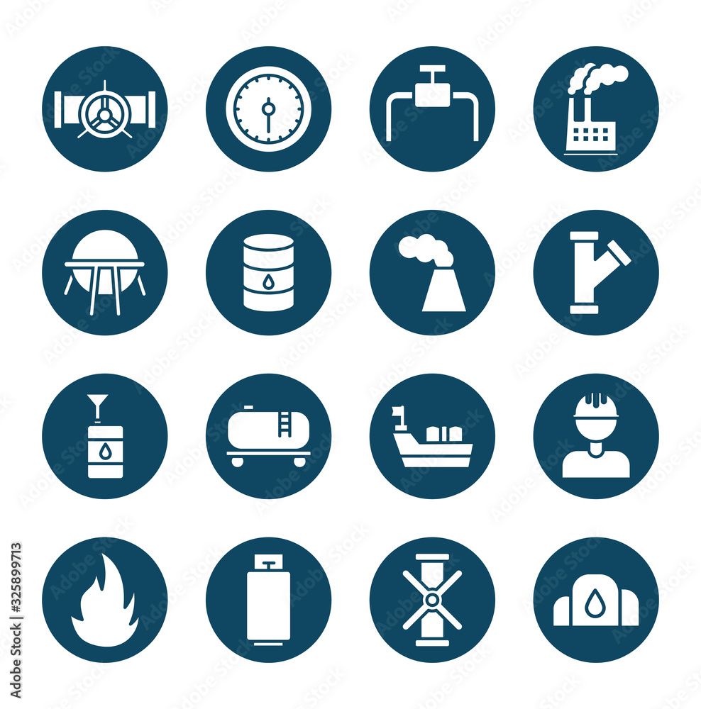 Isolated oil industry block and flat style icon set vector design