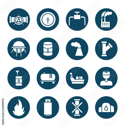 Isolated oil industry block and flat style icon set vector design