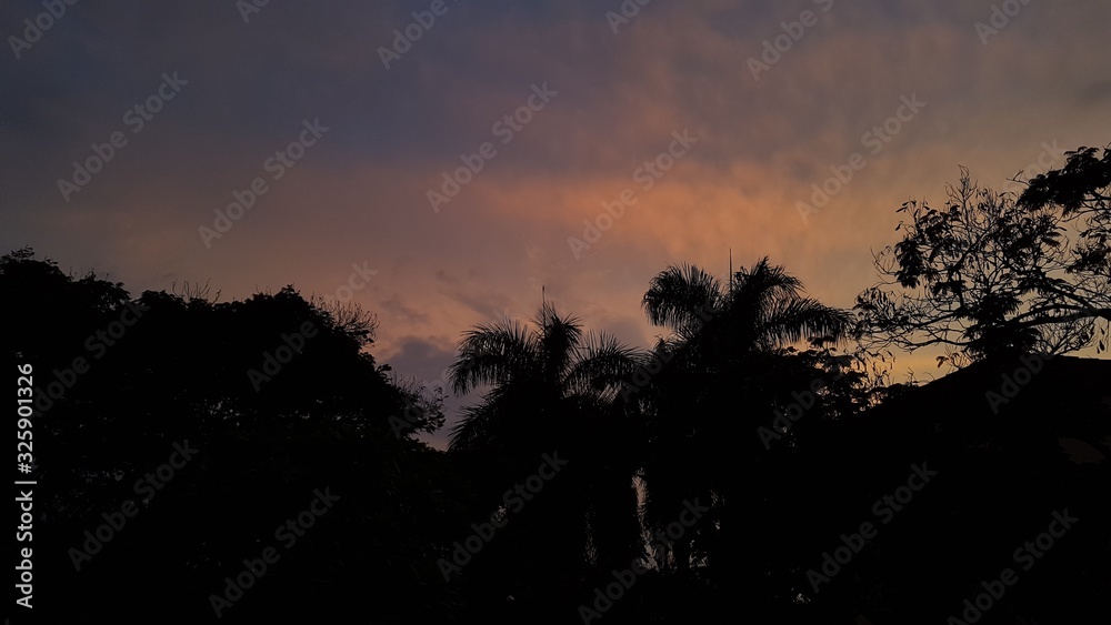 silhouette of man on sunset background of the sky