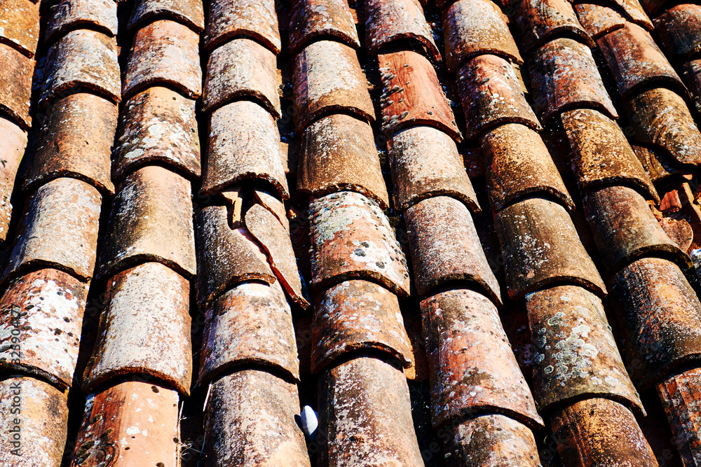 The roof is covered with old ceramic tiles. European traditions. Background texture The roof is covered with old ceramic tiles. European traditions. Background texture
