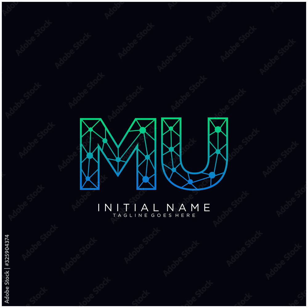 Letter MU abstract line art logo template.