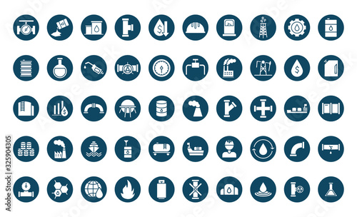 Isolated oil industry block and flat style icon set vector design