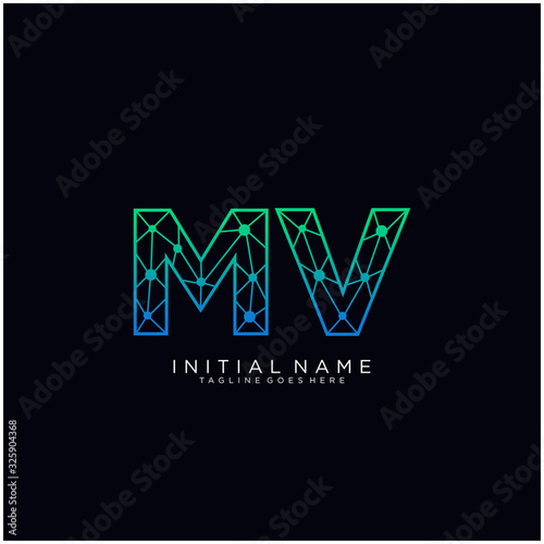 Letter MV abstract line art logo template.